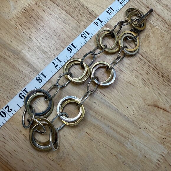 Vintage Ralph Lauren RLL Gold & Silver Circle Link 18" Toggle Necklace Statement - Picture 5 of 6